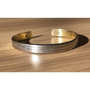 Vintage Silver Tone Cuff Bracelet Triple Band Minimalist Modern Unisex